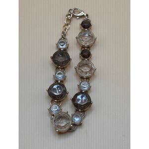 Smoky Gray and Clear Crystal Link Bracelet with Faceted Stones – 8”